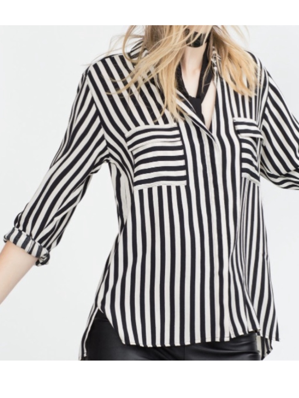 ZARA Striped Black & White Women’s Button-Front Blouse NWOT